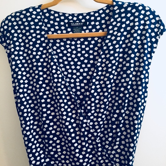 EUC Flirty Navy & White Square Dot Dress w/ Ruffle - Picture 2 of 5